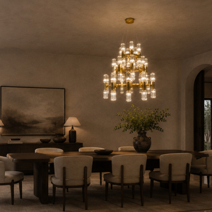 Lámpara colgante circular de cristal de tres capas de lujo, candelabro de cristal cilíndrico para interiores de residencias de alta gama - Product Image 1