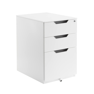 Factory Wholesale Wooden White 3 Drawer Mobile File Cabinet With Lock and Wheels
