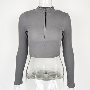 <span class=keywords><strong>Bon</strong></span> <span class=keywords><strong>prix</strong></span> haut court femmes t-<span class=keywords><strong>shirt</strong></span> côtelé à manches longues fermeture éclair t-<span class=keywords><strong>shirt</strong></span> court sexy boîte de nuit tenue femmes haut court t-<span class=keywords><strong>shirt</strong></span> - Product Image 6