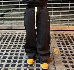 <strong>Men's</strong> Casual Heavyweight Loose Wide Leg <strong>Stacked</strong> Elastic Waist <strong>Jogger</strong> Straight 100% Cotton 500Gsm Thick Waistband Sweatpants - Product Image 2