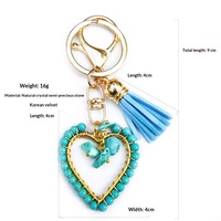 Porte-clés Cœur en Cristal avec Pompon, Breloque de Sac en Pierre Naturelle Perlée avec Mousqueton, Accessoire Portable pour Anniversaire