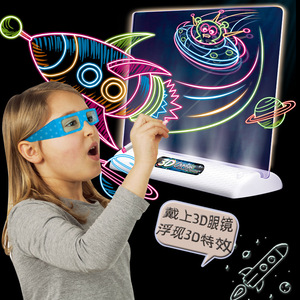 Tablero de dibujo 3D brillante para niños, tablero de escritura fluorescente eléctrico con gafas 3D, juguete artístico mágico para niños de 4 a 6 años - Product Image 1