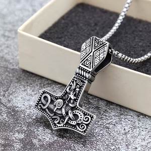Thor's Hammer Pendant Stainless Steel Double Sided Necklace Men Gift Fashion Jewelry - Product Image 2