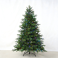 Sapin de Noël artificiel pré-éclairé coloré, lumières LED vibrantes, branches de pin réalistes, support stable pour décoration de fête festive