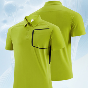 Polo de poliéster para hombre, manga corta, ropa deportiva de verano, tejida, con etiqueta y cuello redondo, color verde militar - Product Image 1