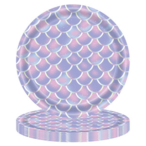 Mermaid Style Disposable Party Supplies Kit Paper Cups Plates Napkins <b>Purple</b> Scale Design Birthday Party Decorations Children's - Product Image 2