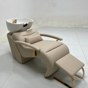 Silla de Champú de Acero Inoxidable Dorado con Accesorios de Agua, Cama de Champú de Color Personalizable para <span class=keywords><strong>Barber</strong></span>ía - Product Image 1