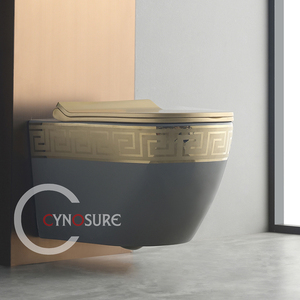Nouveau design de cuvette de toilettes de luxe couleur gris or toilettes modernes salle de bains toilettes murales en céramique - Product Image 3