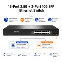 Switch Ethernet 16 Port 2.5G 16x2.5G RJ45 2x10G SFP+ Unmanaged 120Gbps 89.28Mpps untuk NAS PC Kantor Rak OEM ODM