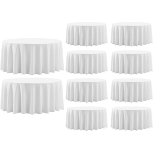 Nappe ronde en polyester et coton tissé blanc certifiée OEKO-TEX pour les fêtes en plein air, les banquets et les mariages - Product Image 1