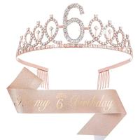 Set de Corona y Diadema de Cristal con Pedrería en Oro Rosa para Cumpleaños, Accesorios para el Cabello Unisex, Decoración para Fiestas