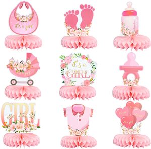 Décorations roses pour baby shower, centres de table en nid d'abeille pour filles, centres de table floraux pour révélation du sexe '<span class=keywords><strong>C</strong></span>'<span class=keywords><strong>est</strong></span> une fille', fournitures de fête - Product Image 1