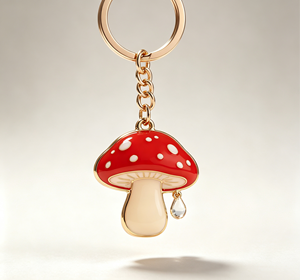 Red Mushroom Metal Key Chain Enamel <b>Charm</b> <b>Keyring</b> Gold Tone Pendant Bag Accessory Gift - Product Image 4