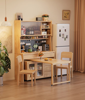 Aparador alto convertible de madera maciza ecológica con puertas de cristal, organizador de pegboard y cajones, moderno y independiente