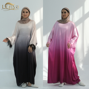 Loriya plume garni caftan robes femmes dubaï manches chauve-souris Abaya femmes musulmanes robe avec ceinture intérieure dernière Abaya EID - Product Image 3