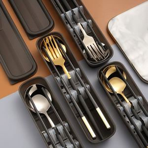 Juego de Cubiertos Portátil y Elegante para Niños, de Acero Inoxidable, con Cuchara, Tenedor y Palillos, con Caja, 3 Piezas - Product Image 5