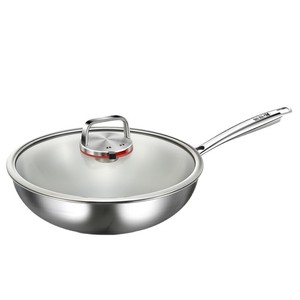 Wok Kengqiang de acero inoxidable 316 de 30 cm con tapa para cocina de gas e inducción, sin recubrimiento, antiadherente, duradero y saludable para cocinar. - Product Image 1