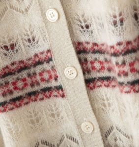 Женский полосатый кашемировый кардиган, оптовая продажа от фабрики OEM и ODM, тонкий кашемировый свитер с круглым вырезом и ажурными вставками - Product Image 3