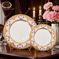 Ensemble d'assiettes de luxe en porcelaine fine 10,5 et 8 pouces, blanc et or élégant, pour la décoration de table de mariage, anniversaire, vaisselle de haute qualité