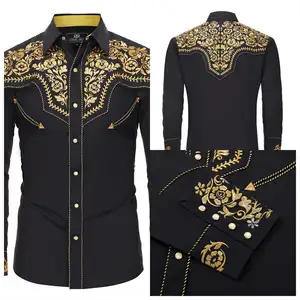 Men's Western Cowboy Shirt Long Sleeve Slim Fit Embroidered Fashion Shirts