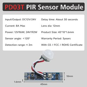 Vente en gros DC12V 8A 192W Interrupteur de corps réglable dans le temps Nouveau module de capteur <span class=keywords><strong>PIR</strong></span> pour capteur de mouvement réglable à distance de lumière LED - Product Image 2