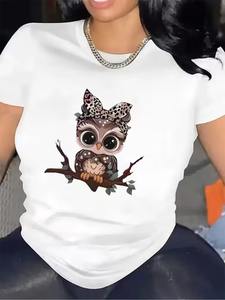 Camiseta linda con estampado de flor de cerezo y zorro para mujer |   Camiseta Casual de <span class=keywords><strong>Manga</strong></span> Corta con Cuello Redondo - Product Image 5