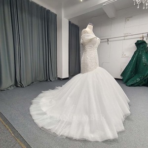 Vestido de novia estilo sirena Lsany204 vintage con apliques de encaje, cola larga y hombros descubiertos, Jancember - Product Image 6