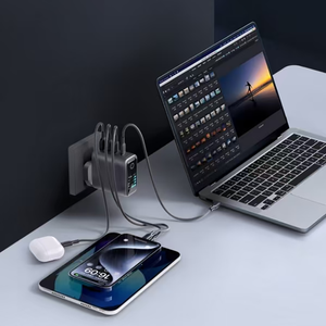 140w tft display fast wall charger block <b>plug</b> 4 ports usb charging station power strip <b>adapter</b> gan 140w charger – with display - Product Image 2