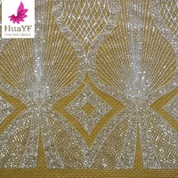 Nouvelle Dentelle Luxueuse Blanche Mariage à Perles Avec Tulle Brillant Paillettes et Perles Tissu pour Robe Style Européen HY1734-3