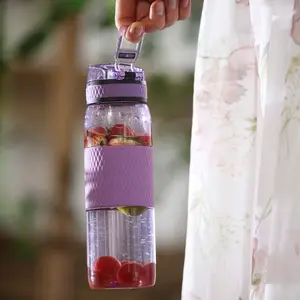 UZSPACE-botella de agua deportiva, rastreador de entrada de agua diario con marcador de tiempo y colador extraíble, de flujo rápido, libre de BPA