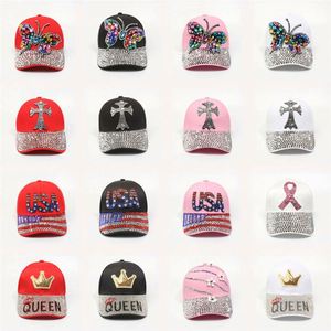 Casquette de baseball ajustable en gros, style mode, avec strass effet diamant et protection solaire, modèle trucker à croix, pour le sport, le denim et le style cowboy - Product Image 1