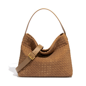 Nouveauté Sac à main pour femme, sac à bandoulière tissé à la main, grande capacité, sac hobo en daim et cuir PU, sac fourre-tout vintage automne-hiver - Product Image 1