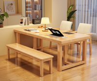 Table à manger en bois massif avec pieds trapézoïdaux, bureau à domicile, table de conférence avec banc, vente en gros pour cuisine et restaurant