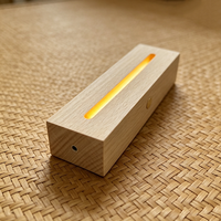 Base de exhibición LED de madera para pilas AAA con botón táctil + interruptor de palanca, iluminación blanca cálida, estilo con ranura y sin ranura para placa acrílica