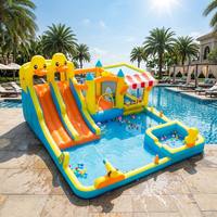 Château Gonflable Géant Canard avec Double Toboggan, Piscine à Eau et Piscine à Balles en PVC Commercial pour Enfants, Idéal pour Location Extérieure