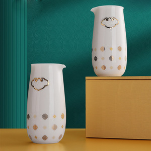Carafe à vin en céramique blanche imprimée or Whisky Liqueur Spiritueux Vodka <span class=keywords><strong>Rhum</strong></span> Verre à shoot avec boîte cadeau - Product Image 2