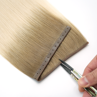 Extensiones de Cabello Humano Remy Ruso Virgen de Doble Trama Sin Costuras, Extensiones de Cabello con Trama de Mariposa de PU con Orificios