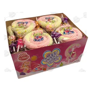 Wholesale Halal Colored Soft Marshmallows Twisted Cotton Lollipops Fruit Sweet Fudge Sticks Packaged Bulk Boxes Sugar