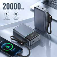 Power Bank Portabel PD 22.5W Pengisian Cepat 20000 MAh Dengan Kabel Terintegrasi Layar LED Digital Dapat Dibawa di Pesawat