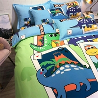 Ensemble de literie pour enfants, 3 ou 4 pièces, taille double ou king size, motif dinosaure, draps, couettes, housse de couette, dessin animé personnalisé