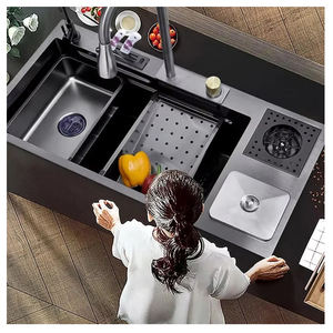 Évier de cuisine nano multifonctionnel de 88cm avec cascade en acier inoxydable et laveuse de tasses - Product Image 3