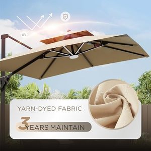 Ombrellone Quadrato Moderno 10X10FT in Alluminio con Luci LED, Impermeabile, Anti-UV, Base in Plastica Ecologica per Esterni, Patio, Hotel, Ristorazione - Product Image 5