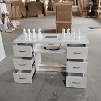 Table de manucure individuelle de luxe avec cadre en bois et plateau en verre, mobilier de salon moderne, table pour technicien en ongles avec collecteur de poussière