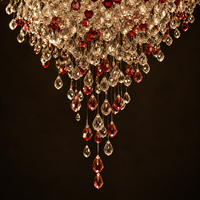 Lustre suspendu en forme de cône inversé en cristal rouge radiant personnalisé pour hall d'hôtel, escalier, villa, prix d'usine en gros