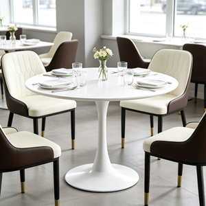 Elegante Mesa de Comedor Redonda de Piedra Sinterizada, Tablero con Aspecto de Mármol Blanco, Base de Pedestal Tipo Tulipán, Muebles de Comedor para Cocina y Restaurante - Product Image 6