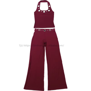 ชุดเซ็ตเสื้อกล้ามคอ halter ทรงเข้ารูปและกางเกงขายาวสำหรับผู้หญิง คอลเลคชั่นใหม่ประจำฤดูใบไม้ร่วง - ชุดลำลอง 2 ชิ้นแบบผูกเชือก ดีไซน์ทันสมัย - Product Image 6