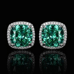 Minimalist Fashion Jewelry Eco-friendly Copper 14*14MM/12*12MM Green Zircon Pendant Necklace <b>Set</b> for Women Everyday Style - Product Image 5