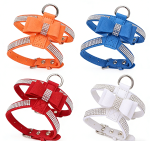 Leather <strong>Dog</strong> <strong>Harness</strong> with Bow Embellishment and Buckle Closure Breathable Fashion Style for <strong>Small</strong> to Large <strong>Dogs</strong> (XS-XL Sizes) - Product Image 1