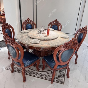 Lüks klasik amerikan tarzı ülke mermer masa ahşap yuvarlak yemek masası 6 sandalye ile - Product Image 1