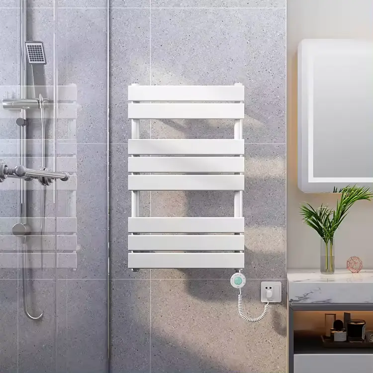 Radiator handuk listrik, tabung datar diisi air untuk kamar mandi dengan elemen pemanas pintar wifi